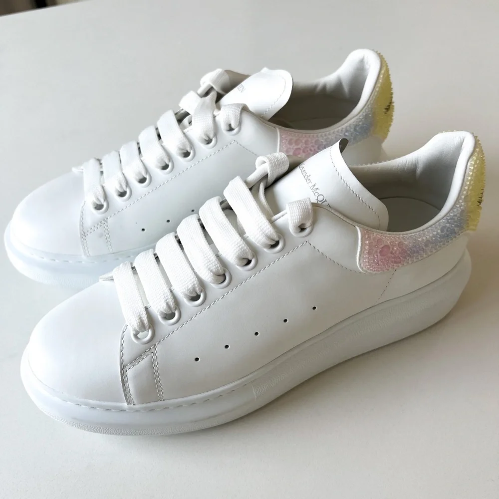 Alexander McQueen Oversized Embellished Leather Sneakers in White NWOB